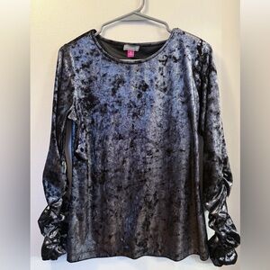 Vince Camuto Metallic Velour Long Sleeve Top with Rouched Sleeves